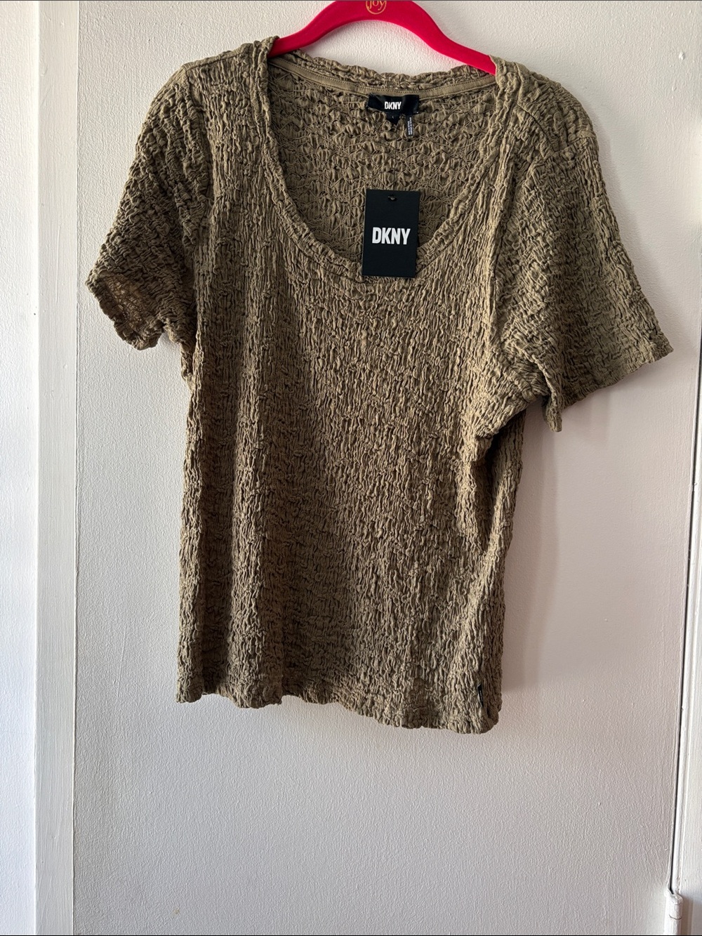 DKNY Olive Green Textured Short Sleeve Top